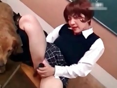 Asian schoolgirl masturbates in front pup