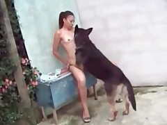 Slender tanned woman and hot shepherd