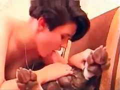 Sensual blowjob for a hot sexy lying dog
