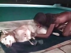 Ebony suck husky's dick by the pool